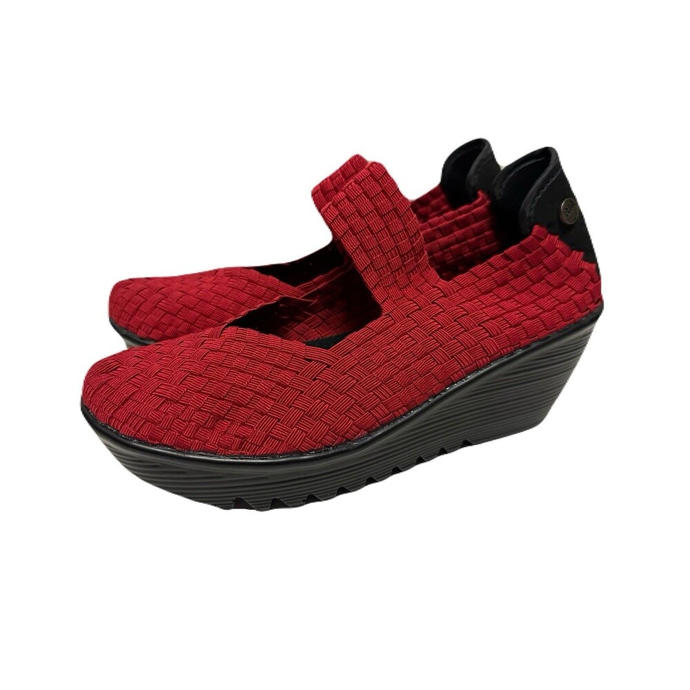 NEW Bernie Mev Lulia Womens Size 38 7-7.5 US Red Woven Stretch Knit Wedge Shoes - Picture 4 of 9